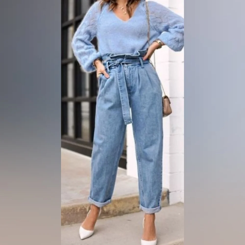 HERA High Waist Paperbag Straight Leg Jeans In S